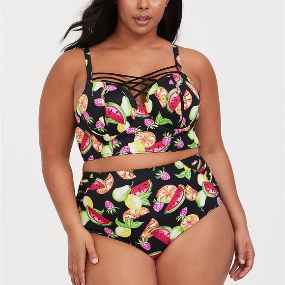 torrid Other - Torrid Tropical Fruit Lattice Black Bikini Set 2X